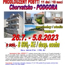 26.7. – 5.8.2023 Prodloužený pobyt Chorvatsko – Podgora