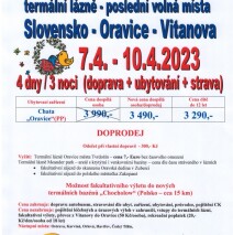 7.4.-10.4.2023 Velikonoce v termálech-Slovensko – Oravice-Vitanova – poslední volná místa
