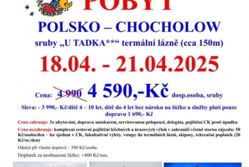 Last minute 18.4. – 21.4.2025 Velikonoce v termálních lázních Chocholow