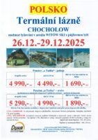 Adventní zájezd na termální lázně Slovensko – Oravice a Polsko – Chocholow v termínu 26.12. – 29.12.2025