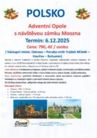 Jednodenní Adventní zájezd Polsko Opole s návštěvou zámku Moszna v termínech 6.12.,13.12.2025