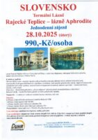 Slovensko – Termální Lázně – Rajecké Teplice – lázně Aphrodite – jednodenní zájezd dne 28.10.2025