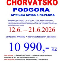 FIRST MINUTE CHORVATSKO – PODGORA 12.6.-21.6.2026