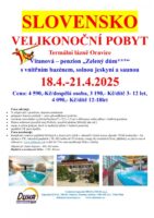 18.4. – 21.4.2025  Velikonoční pobyt  – Slovensko – termální lázně Oravice
