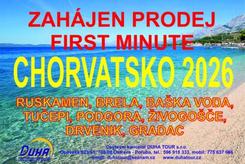CHORVATSKO 2026 -ZAHÁJENÍ PRODEJE FIRST MINUTE