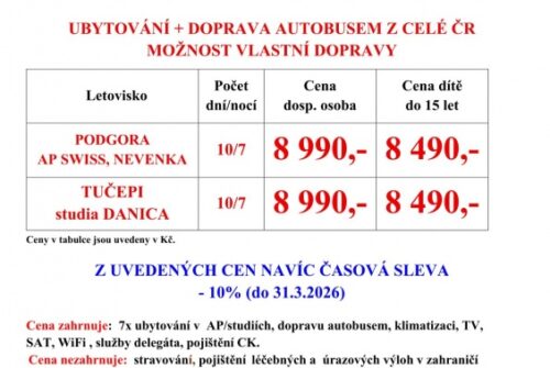 Chorvatsko 19.6. – 28.6.2026  Tučepi, Podgora