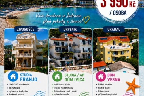 19.6. – 28.6.2026 SUPER LAST MINUTE CHORVATSKO –  ŽIVOGOŠČE, DRVENIK A GRADAC