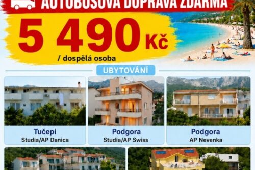 26.6. – 5.7.2026 poslední volné místa – Chorvatsko – Tučepi, Podgora, Drvenik, Gradac