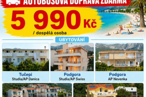 Poslední volné místa – Chorvatsko – Tučepi, Podgora, Drvenik, Gradac v termínu 26.6. – 5.7.2026