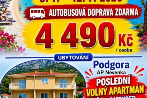 3.7. – 12.7.2026 Last minute Chorvatsko – Podgora – AP dům Nevenka (vlastní strava)