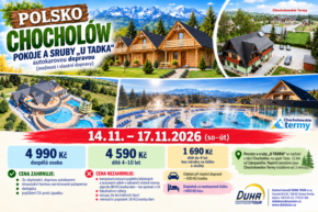 Polsko – Chocholow – Termální lázně v termínu 14.11. – 17.11.2026 včetně polopenze za super cenu 4 990,-Kč/osoba